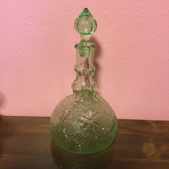 Vintage Indiana Glass Green Pressed Glass Decanter & 6 Matching Goblets - Picture 3 of 9